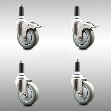 Service Caster 4 Inch 316SS Gray Poly Swivel 1 Inch Expanding Stem Caster Lock Brake, 2PK SCC-SS316TTLEX20S414-PPUB-2-S-2-1